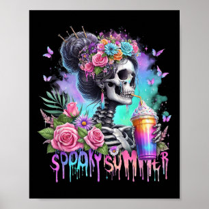 Funny Skeleton Party Spooky Sommergetränke Summerw Poster