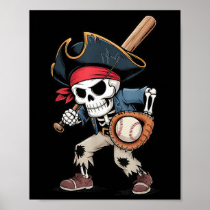 Funny Skeleton Pirate Baseball Halloween Kostüm B Poster