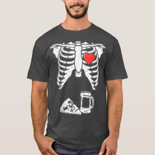 Funny Skeleton Pizza Beer Costume Halloween-Party T-Shirt