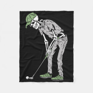 Funny Skeleton Playing Golf Lovers Spooky Hallowee Fleecedecke