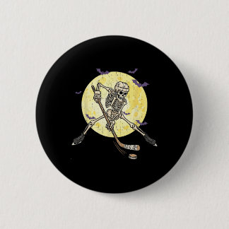 Funny Skeleton Playing Hockey Funny Halloween Men  Button