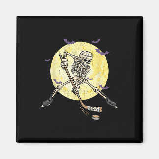 Funny Skeleton Playing Hockey Funny Halloween Men  Magnet