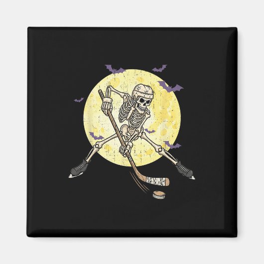 Funny Skeleton Playing Hockey Funny Halloween Men Magnet (Vorne)
