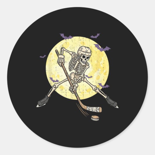 Funny Skeleton Playing Hockey Funny Halloween Men  Runder Aufkleber (Vorderseite)