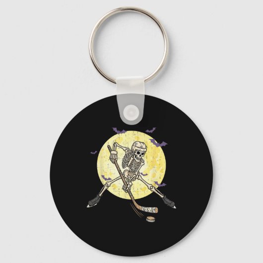 Funny Skeleton Playing Hockey Funny Halloween Men  Schlüsselanhänger (Vorderseite)