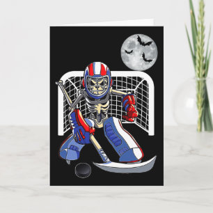 Funny Skeleton Playing Ice Hockey Happy Halloween Karte