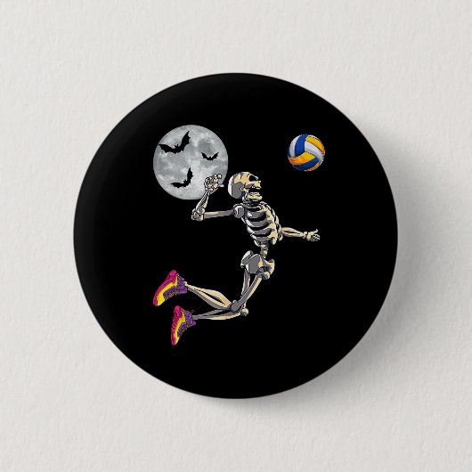 Funny Skeleton Playing Volleyll Happy Halloween Da Button (Vorderseite)