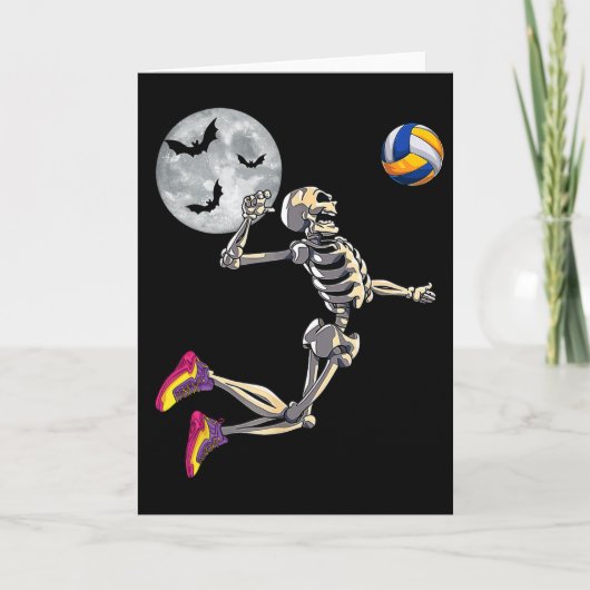 Funny Skeleton Playing Volleyll Happy Halloween Da Karte (Vorderseite)