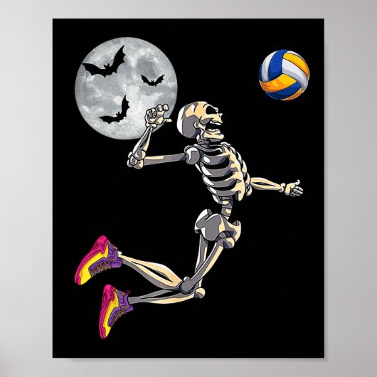Funny Skeleton Playing Volleyll Happy Halloween Da Poster (Vorne)