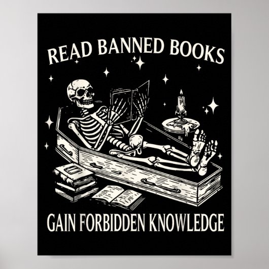 Funny Skeleton Read Banned Books Gain Forbidden Kn Poster (Vorne)
