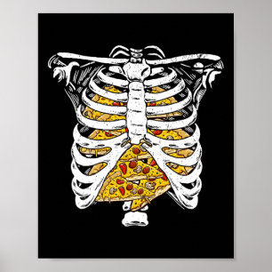 Funny Skeleton Rib Käfig mit Pizzas Happy Hallowee Poster