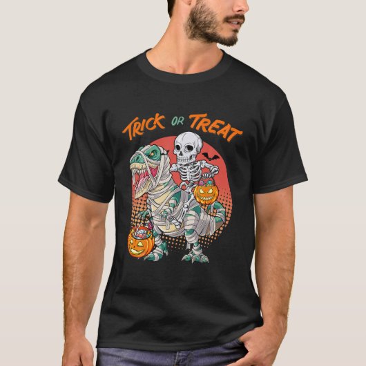 Funny Skeleton Riding Mummy Dinosaur T Rex Hallowe T-Shirt (Vorderseite)