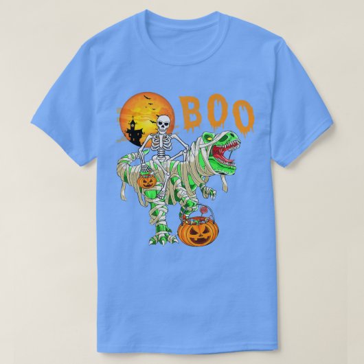 Funny Skeleton Riding Tre Dinosaur Pumpkin Hallowe T-Shirt (Design vorne)