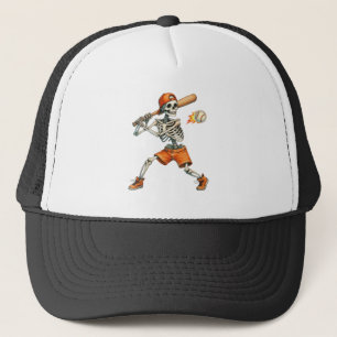 Funny Skeleton schlägt Baseball Halloween Truckerkappe