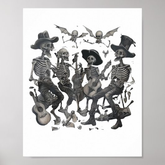 Funny Skeleton Skull Dancing Singen Rock Music Ba Poster (Vorne)