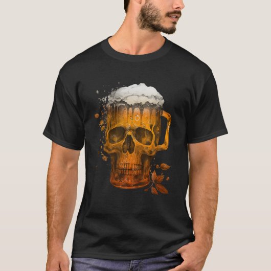 Funny Skeleton Skull Drink BierHalloween T-Shirt (Vorderseite)