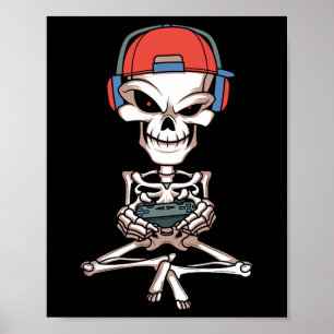 Funny Skeleton Skull Video Gamer Halloween Outfit Poster