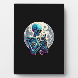 Funny Skeleton spielt mit einem Niedlichen Katzen  Fotoplatte
