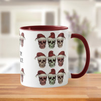 Funny Skeleton Spooky Vibes Head Christmas Red