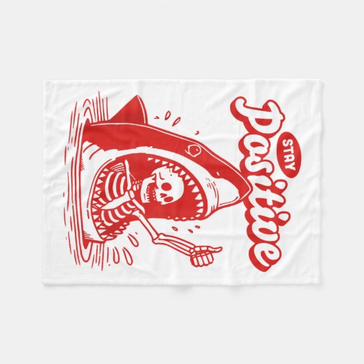 Funny Skeleton Stay Sitive Shark Beach Motivationa Fleecedecke (Vorderseite (Horizontal))