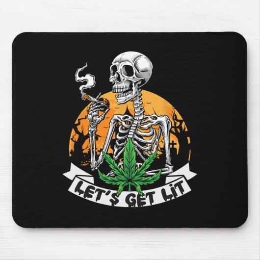 Funny Skeleton Stoner Rauchen Weed Lasst uns Lit H Mousepad (Vorne)