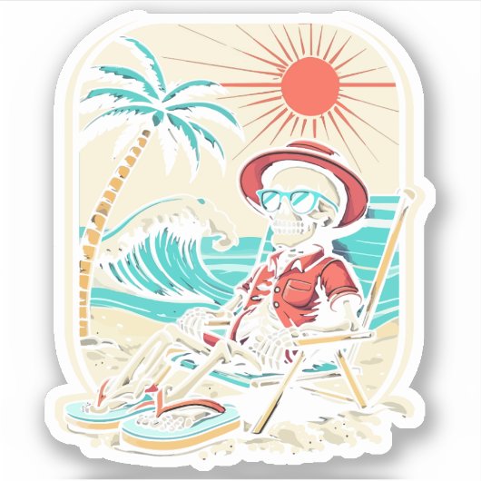 Funny Skeleton Summer Aufkleber (Vorderseite)