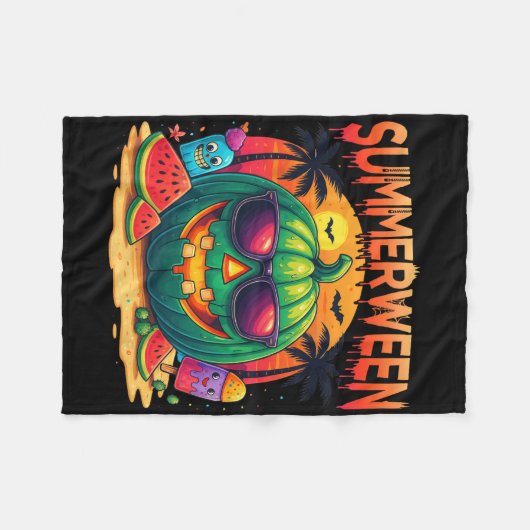 Funny Skeleton Summer Summerween Watermelon Jack-o Fleecedecke (Vorderseite (Horizontal))