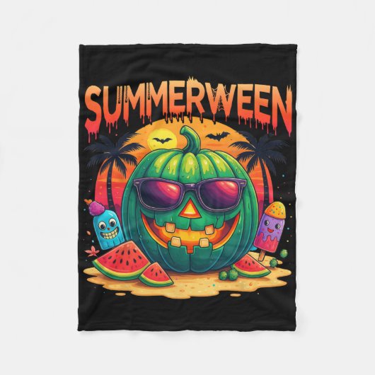 Funny Skeleton Summer Summerween Watermelon Jack-o Fleecedecke (Vorderseite)