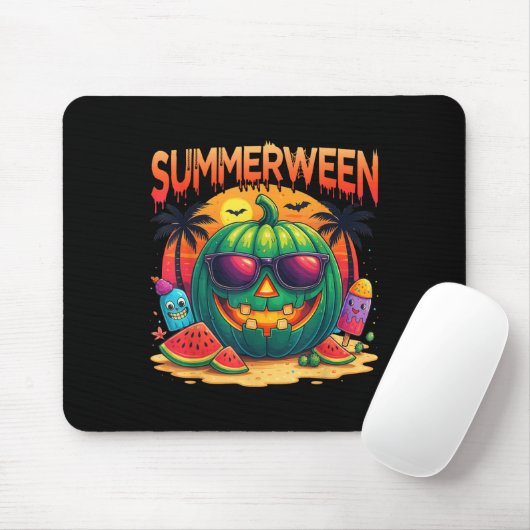Funny Skeleton Summer Summerween Watermelon Jack-o Mousepad (Mit Mouse)