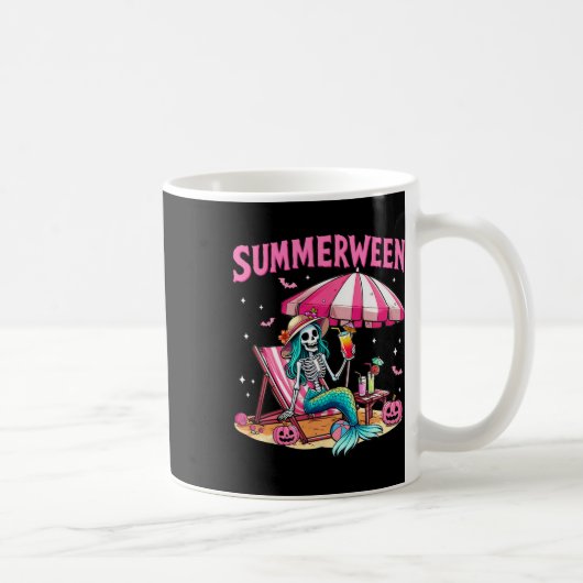 Funny Skeleton Summerween Mermaid Beach Halloween Kaffeetasse (Rechts)