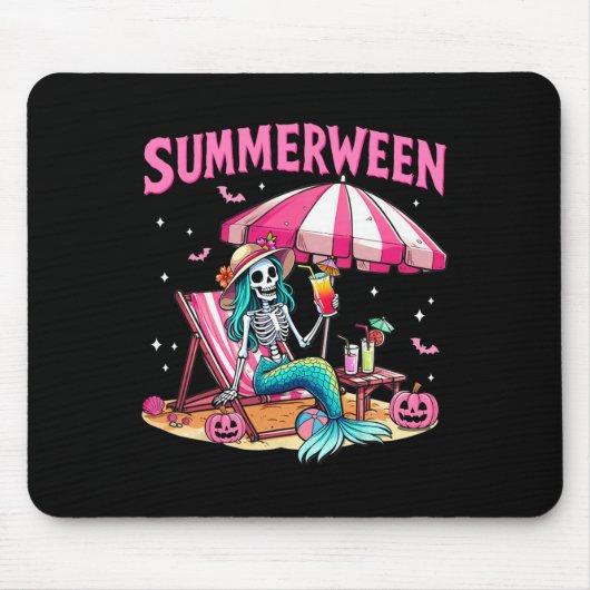 Funny Skeleton Summerween Mermaid Beach Halloween Mousepad (Vorne)