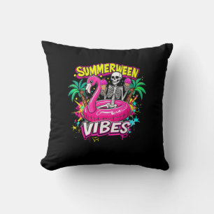 Funny Skeleton Summerween Vibes Flamingo Pool IceC Kissen