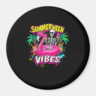 Funny Skeleton Summerween Vibes Flamingo Pool IceC Magnet