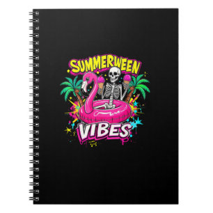 Funny Skeleton Summerween Vibes Flamingo Pool IceC Notizblock