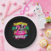 Funny Skeleton Summerween Vibes Flamingo Pool IceC Pappteller (Party)