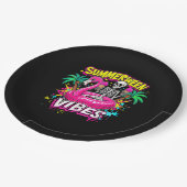 Funny Skeleton Summerween Vibes Flamingo Pool IceC Pappteller (Schrägansicht)