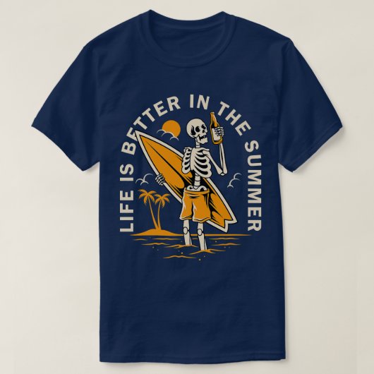 Funny Skeleton Surfer Funny Wave Surfkosten T-Shirt (Design vorne)