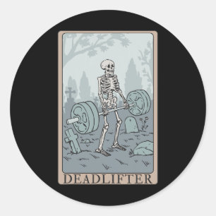 Funny Skeleton Tarot Card Deadlifter Bodybuilding Runder Aufkleber