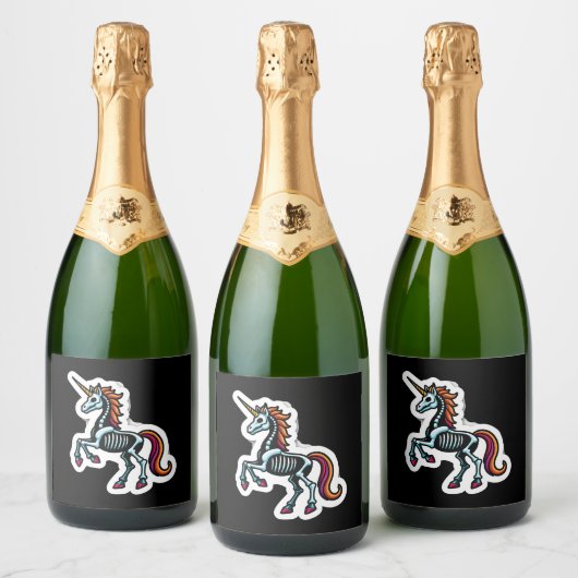 Funny Skeleton Unicorn Lovers Spooky Halloween Cos Schaumweinetikett (Flaschen)