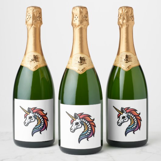 Funny Skeleton Unicorn Lovers Spooky Halloween Cos Schaumweinetikett (Flaschen)