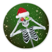 Funny skeleton Weihnachtsmannmütze Ornament Gold S Keramikknauf (Vorderseite)