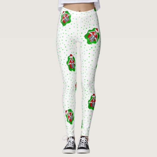 Funny Skeleton Weihnachtsmannmütze Rot Grüne Punkt Leggings (Vorderseite)