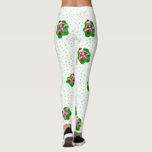 Funny Skeleton Weihnachtsmannmütze Rot Grüne Punkt Leggings (Rückseite)