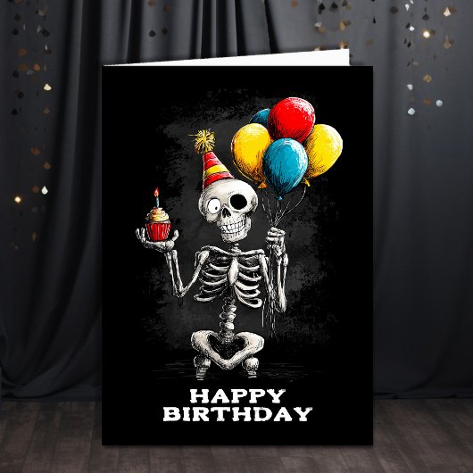 Funny Skeleton with Balloons Birthday Karte