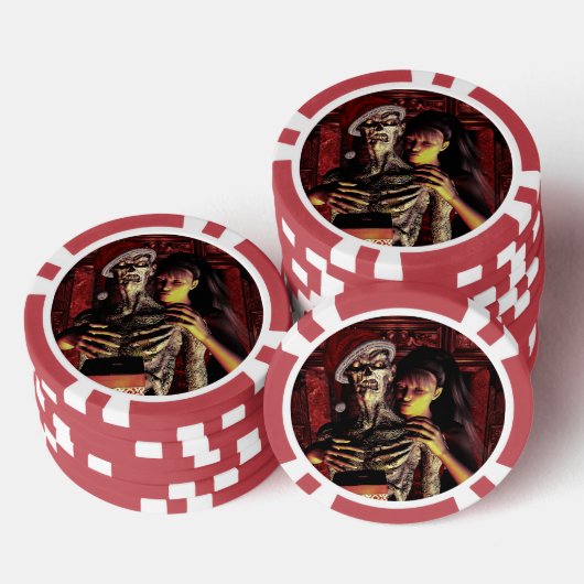 Funny skeleton with woman pokerchips (Stapel)