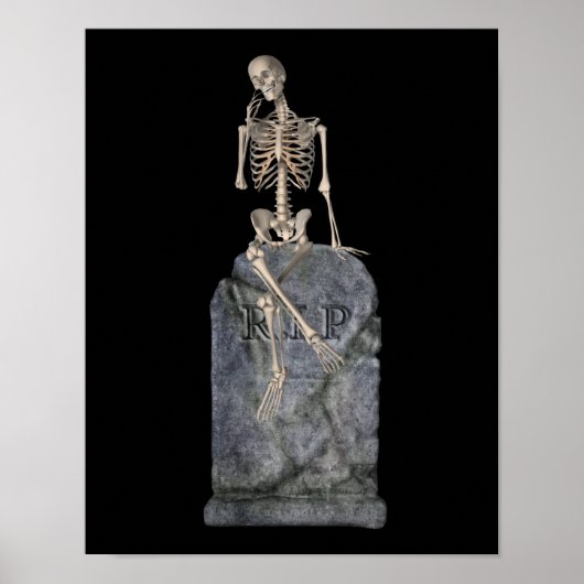Funny Skeleton zu Halloween im Grabstein Poster (Vorne)