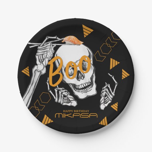 Funny skelett Sushi Halloween Party Pappteller (Vorderseite)