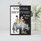 Funny Skelett und Rhino Einladung (Stehend Vorderseite)