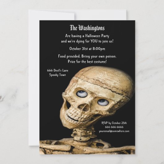 Funny Skeletts Halloween-Party Einladung (Rückseite)