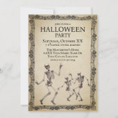 Funny Skeletts tanzen Vintages Halloween-Party Einladung (Vorderseite)